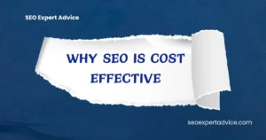 On blue torn paper, Engraved the words why SEO is cost-effective.
